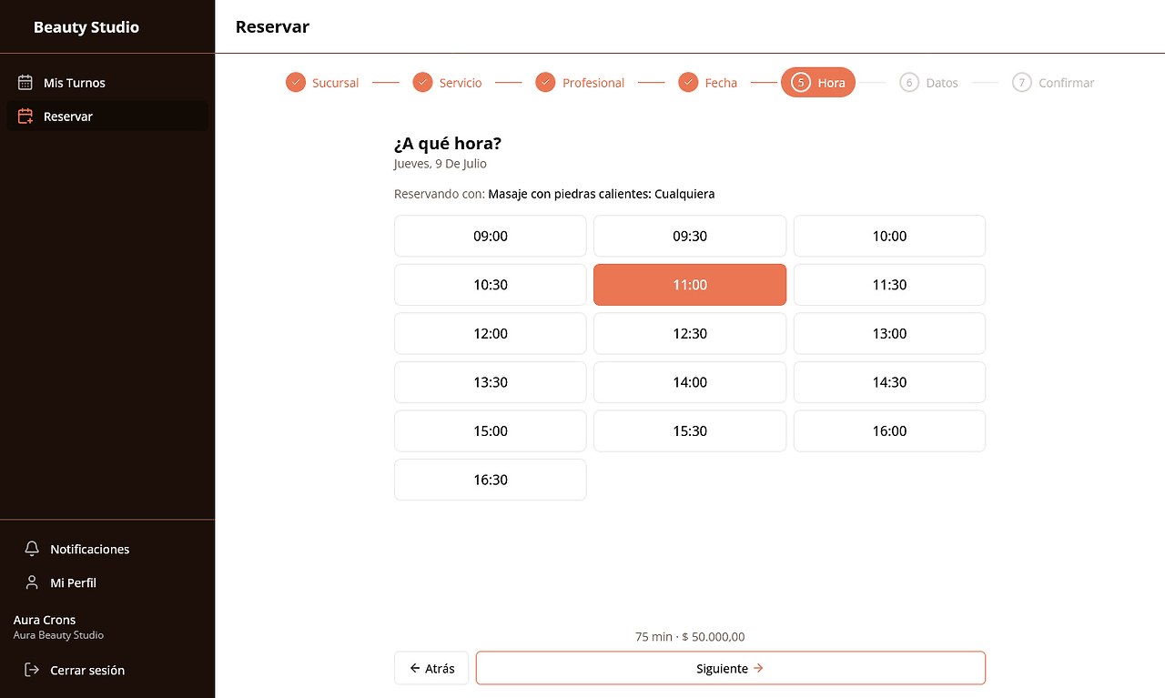 Pantalla de reservas online de Neodermic en un celular